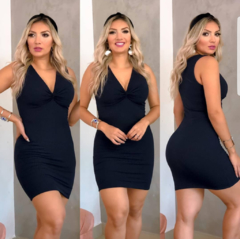 Vestido Curto Canelado Nozinho Azul Marinho