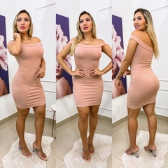 Vestido Curto Canelado Ombro a Ombro Sem Manga Rosê - loja online