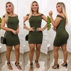 Vestido Curto Canelado Ombro a Ombro Sem Manga Verde Militar