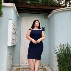 Vestido Canelado Ombro A Ombro Sem Manga Plus Size