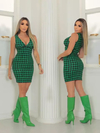 Vestido Curto Canelado Nozinho Pied De Poule Verde Esmeralda