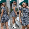 Vestido Curto Gola Alta Com Manguinha Pied De Poule