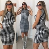 Vestido Midi Canelado Gola Alta Sem Manga Pied De Poule