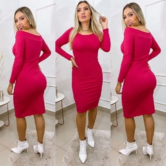 Vestido Midi Ombro a Ombro Manga Longa Pink