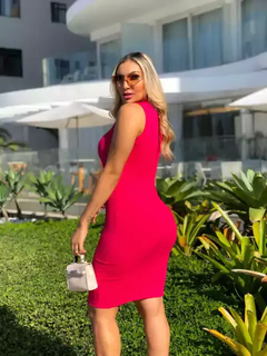 Vestido Midi Canelado Gola Alta Sem Manga Pink - Ímpeto Modas