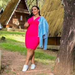 Vestido Midi Canelado Nozinho Plus Size Pink - loja online