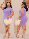 Vestido Midi Canelado Recorte Na Manga Plus Size Lilás