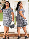 Vestido Midi Canelado Recorte Na Manga Plus Size Pied De Poule