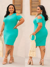 Vestido Midi Canelado Recorte Na Manga Plus Size Tiffany