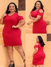 Vestido Midi Canelado Recorte Na Manga Plus Size Vermelho