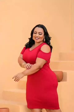 Vestido Midi Canelado Recorte Na Manga Plus Size Vermelho na internet