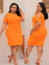 Vestido Midi Canelado Recorte Na Manga Plus Size Tangerina