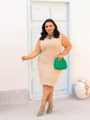 Vestido Midi Canelado Regata Plus Size Amêndoa