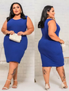 Vestido Midi Canelado Regata Plus Size Azul Bic