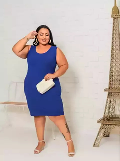 Vestido Midi Canelado Regata Plus Size Azul Bic - comprar online