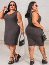 Vestido Midi Canelado Regata Plus Size Chumbo