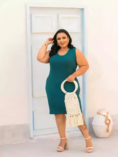 Vestido Midi Canelado Regata Plus Size Verde Jade - comprar online