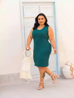 Vestido Midi Canelado Regata Plus Size Verde Jade - loja online