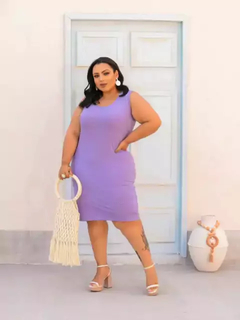 Vestido Midi Canelado Regata Plus Size Lilás - comprar online