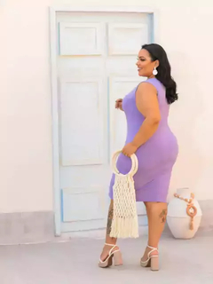 Vestido Midi Canelado Regata Plus Size Lilás na internet