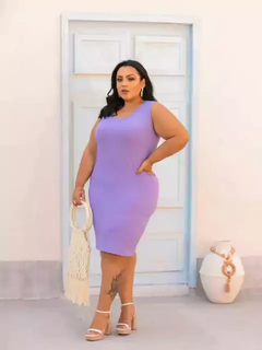 Vestido Midi Canelado Regata Plus Size Lilás - Ímpeto Modas