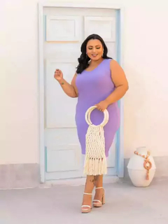 Vestido Midi Canelado Regata Plus Size Lilás - loja online