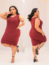 Vestido Midi Canelado Regata Plus Size Marsala