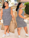 Vestido Midi Canelado Regata Plus Size Pied De Poule