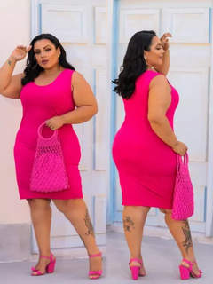 Vestido Midi Canelado Regata Plus Size Pink