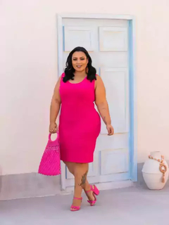 Vestido Midi Canelado Regata Plus Size Pink na internet