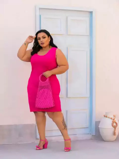 Vestido Midi Canelado Regata Plus Size Pink - Ímpeto Modas