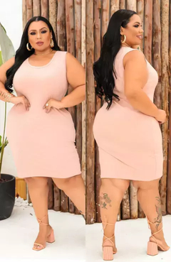 Vestido Midi Canelado Regata Plus Size Rosê