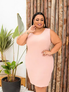 Vestido Midi Canelado Regata Plus Size Rosê - comprar online