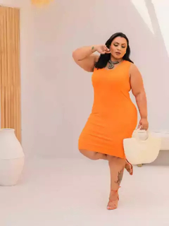 Vestido Midi Canelado Regata Plus Size Tangerina - Ímpeto Modas