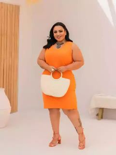 Vestido Midi Canelado Regata Plus Size Tangerina - loja online