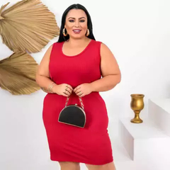 Vestido Midi Canelado Regata Plus Size Vermelho - Ímpeto Modas