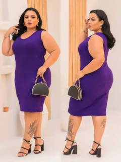 Vestido Midi Canelado Regata Plus Size Violeta