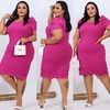 Vestido Midi Canelado Manga Bufante Plus Size Fúcsia