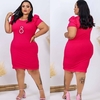 Vestido Midi Canelado Manga Bufante Plus Size Pink