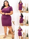 Vestido Midi Canelado Manga Bufante Plus Size Roxo