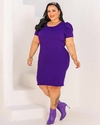 Vestido Midi Canelado Manga Bufante Plus Size Violeta