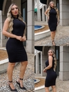 Vestido Midi Canelado Gola Alta Sem Manga Preto