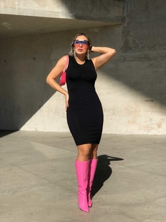 Vestido Midi Canelado Regata Preto - Ímpeto Modas