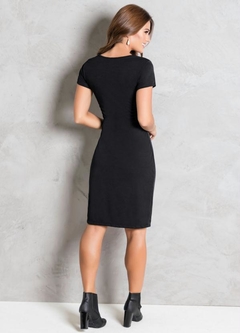 Vestido Midi Tubinho Manga Curta Preto - loja online