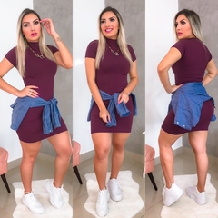 Vestido Curto Gola Alta Com Manguinha Roxo