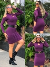 Vestido Curto Decote Gota Manga Longa Ombro Vazado Roxo