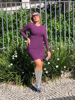 Vestido Curto Manga Longa Laço 2 Em 1 Roxo - comprar online