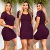 Vestido Curto Canelado Manga Bufante Roxo