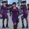 Vestido Midi Canelado Manga Longa Bufante Roxo