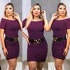 Vestido Curto Canelado Ombro a Ombro Com Manguinha Roxo